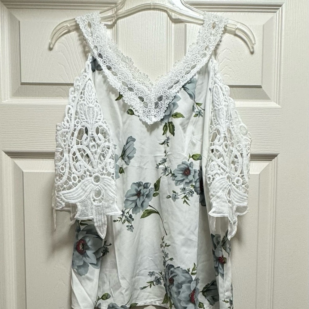 SHEIN Asymmetrical Ruffled Blouse in White and Gray